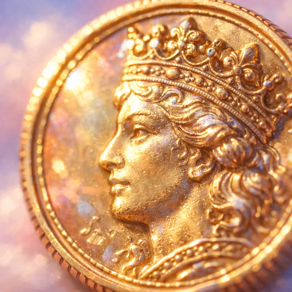 Gouden casino munten cascade door roze pastelwolken